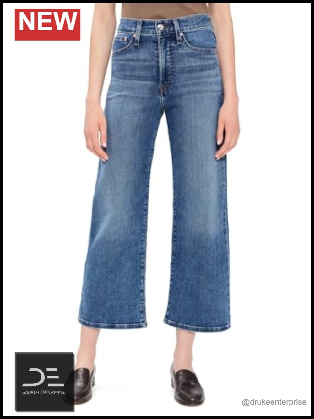 Wide-Leg Crop Super Stretch Denim Jeans High Rise 27in Inseam